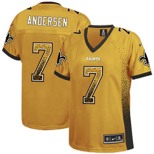 Women's Elite Morten Andersen Nike Jersey Gold - #7 Drift Fashion NFL New Orleans Saints